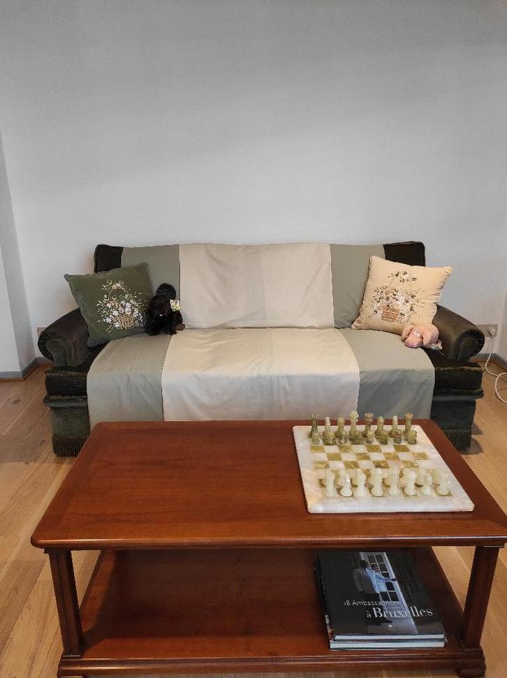 fauteuil 3 places en velours vert foncé, Maison & Meubles, Fauteuils, Utilisé, Bois, Tissus, 125 cm ou plus, 75 à 100 cm, Enlèvement