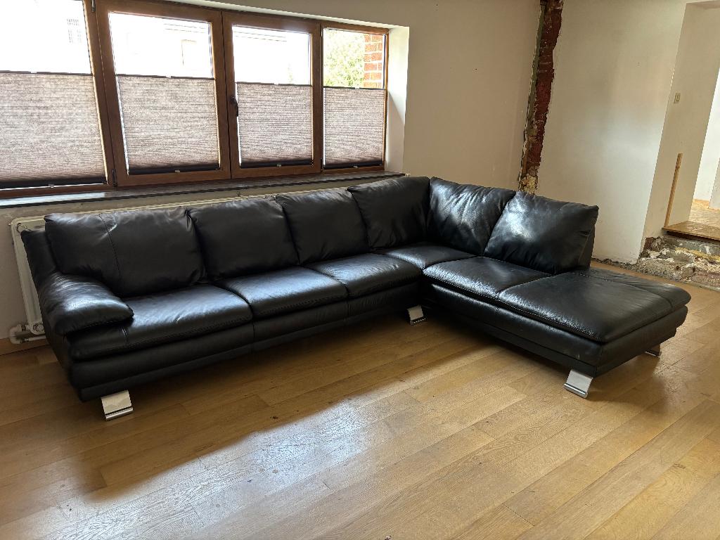 Salon en Cuir Noir - Meubles Mailleux, 75 à 100 cm, Banc d'angle, Comme neuf, Enlèvement