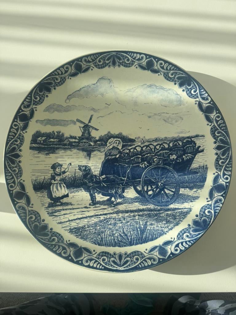 Grote Delfts Blauw wandbord – Handpainted – 39 cm, Antiek en Kunst, Ophalen