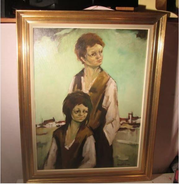 Prachtig Schilderij 'Jongen en Meisje' - Remy de Pillecijn, Antiek en Kunst, Kunst | Schilderijen | Klassiek, Ophalen of Verzenden