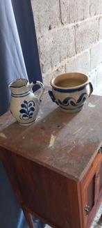 3 vintage bloempotten & 1 schenkkan in goede staat, Ophalen, Gebruikt, Rond, Balkon