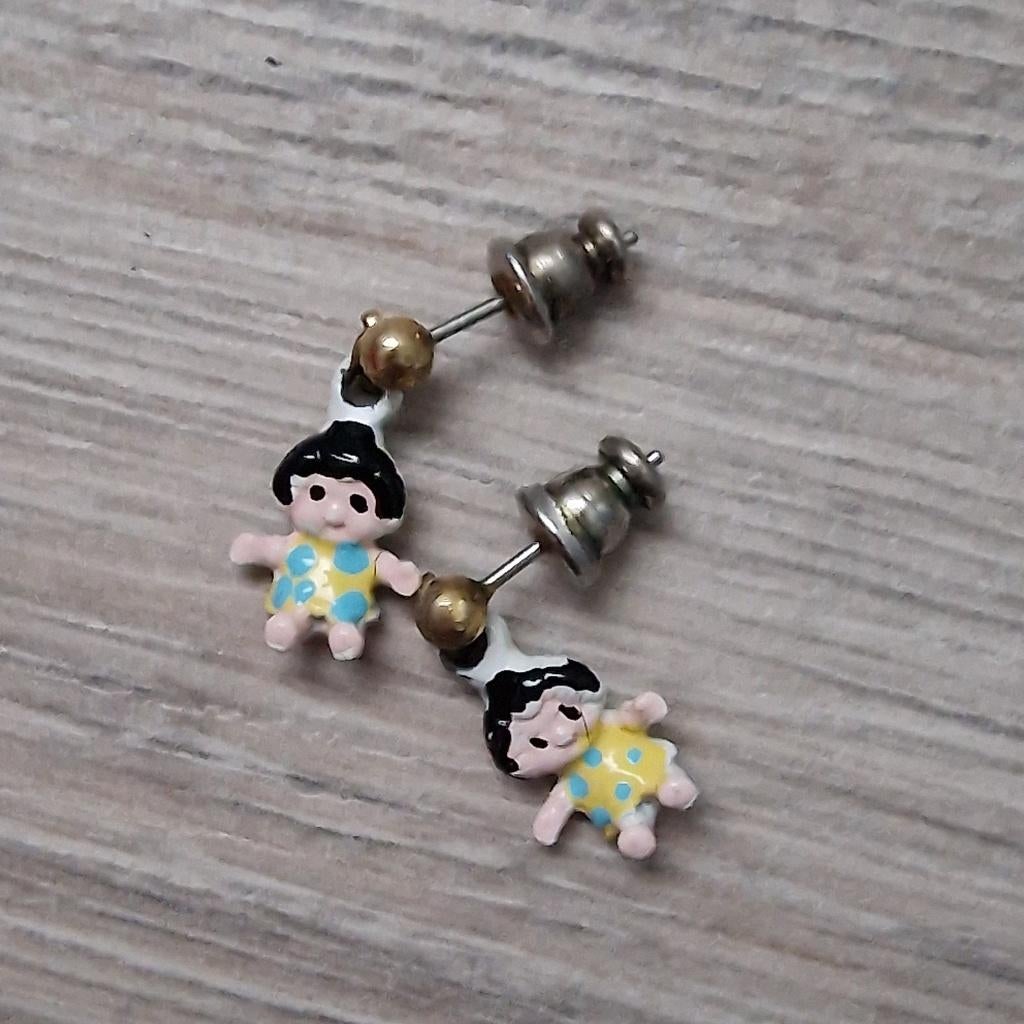 Zeldzame Vintage Zilveren Poppetjes Oorbellen, Bijoux, Sacs & Beauté, Boucles d'oreilles, Puces ou Clous, Enlèvement ou Envoi