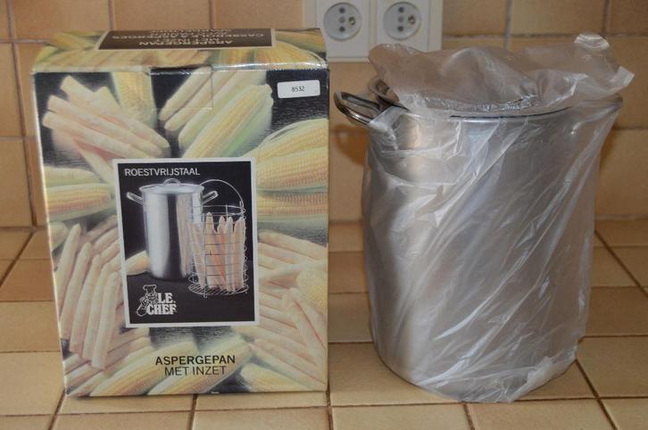 Casserole à asperges en inox avec panier et couvercle TBon!, Maison & Meubles, Cuisine | Casseroles & Poêles, Comme neuf, Inox