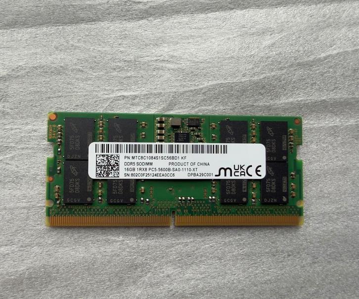 RAM DDR5 SODIMM 16 GB 5600 MHz Micron, Computers en Software, RAM geheugen, Zo goed als nieuw, DDR5, Ophalen of Verzenden