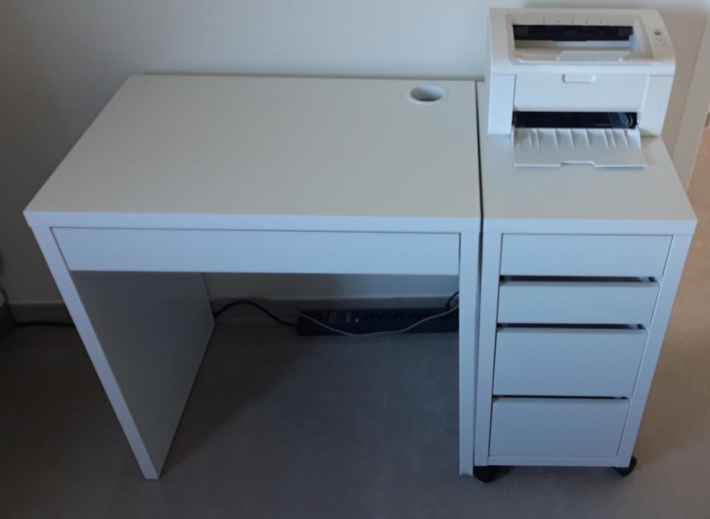 Bureau blanc et meuble à tiroirs sur roulettes Ikea Micke, Maison & Meubles, Enlèvement, IKEA, Blanc