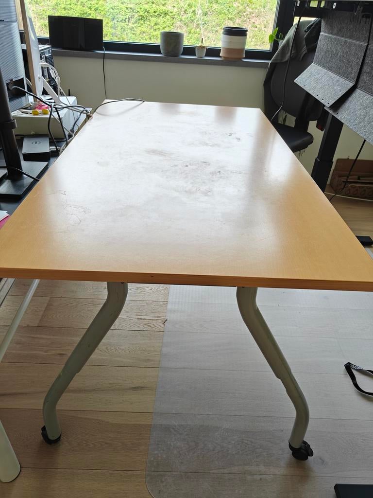 Bureautafel hout/metaal 160x80, Huis en Inrichting, Ophalen, Gebruikt, Bruin, Hout