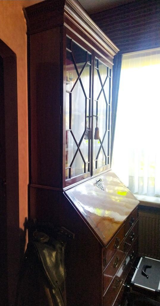Vitrinekast/ Engelse secretaire, Huis en Inrichting, Kasten | Vitrinekasten, Gebruikt, Met lade(s), Met deur(en), Met klep(pen)