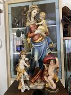 Prachtige Grote houten Grödnertal Madonna met 2 engelen hout, Antiek en Kunst, Ophalen of Verzenden