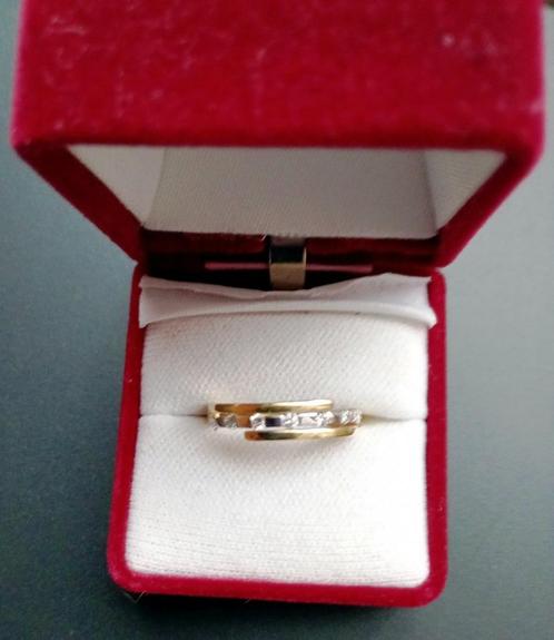 Geel gouden dames ring 18 Karaat (gestempeld) met 7 briljant, Handtassen en Accessoires, Ringen, Zo goed als nieuw, Dame, 17 tot 18