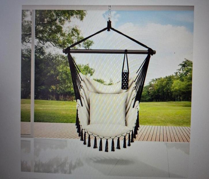 Hangmat zwart en wit, Tuin en Terras, Hangmatten, Nieuw, Eenpersoons, Opvouwbaar, Binnen, Buiten, Ophalen of Verzenden