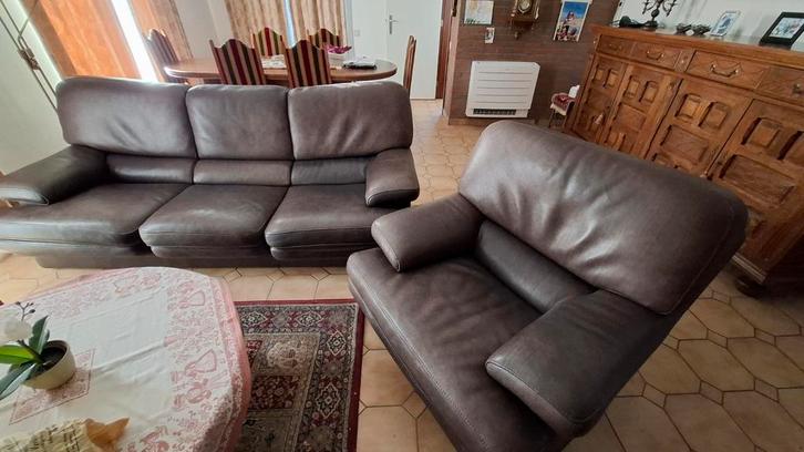 Hoogkwalitatieve lederen salonset – zeer goede staat, Huis en Inrichting, Zetels | Complete zithoeken, Ophalen