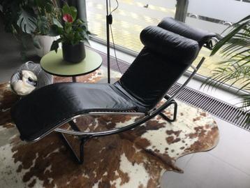 Vintage lounge lig/zitstoel in leder en chroom