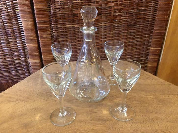 Prachtige Port Set , Karaf met 4 Antiek Kristallen Glazen., Antiek en Kunst, Antiek | Glaswerk en Kristal, Ophalen of Verzenden