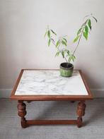Salontafel - massief eikenhout en marmer, Huis en Inrichting, Ophalen of Verzenden, Zo goed als nieuw, Rechthoekig, Eikenhout