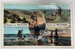 Oude postkaart 1950 Westende Groeten uit/Bonjour de Artcolor, Ophalen of Verzenden, 1940 tot 1960, Gelopen, West-Vlaanderen
