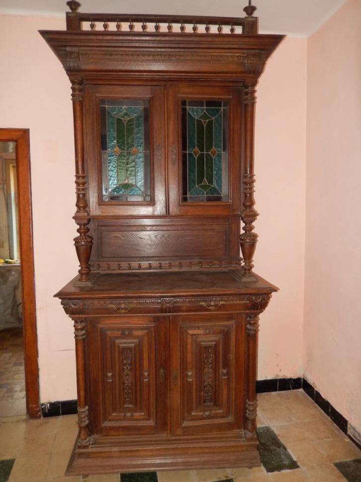 Mechelse eikenhouten porseleinkast begin 1900, Antiek en Kunst, Curiosa en Brocante, Ophalen