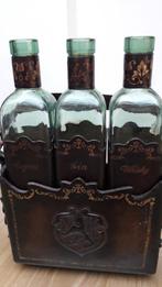 3 X Bouteille Flacon Gin Whisky Cognac Verre et cuir Italie, Enlèvement ou Envoi