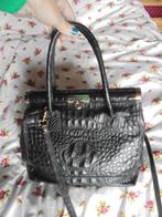 Zwarte vintage lederen handtas croco, Ophalen of Verzenden, Zo goed als nieuw, Zwart, Handtas