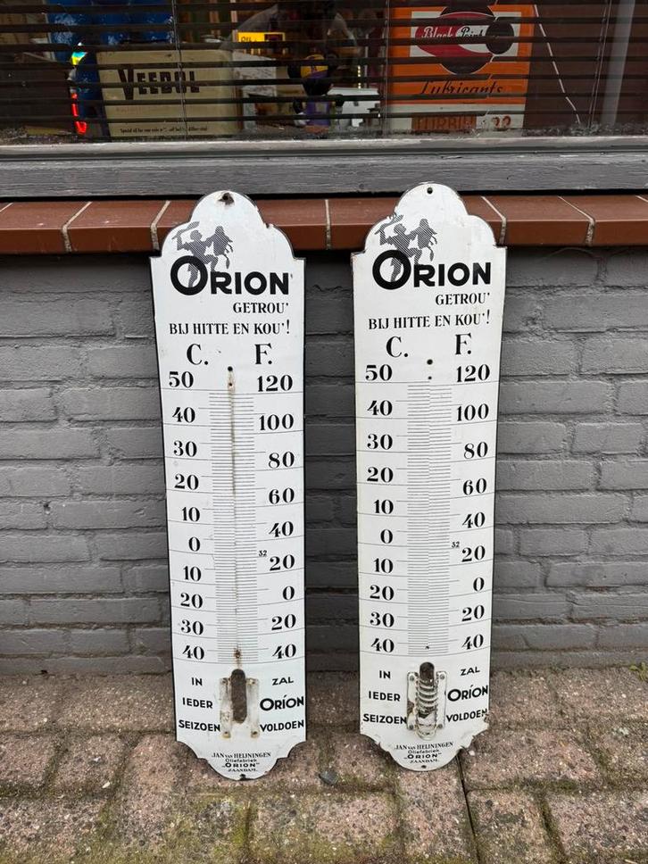 2 x ancien thermomètre publicitaire en émail Orion, Collections, Marques & Objets publicitaires, Utilisé, Panneau publicitaire