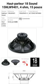 Haut -parleur 18 Sound 15 15NLW9401, 4 ohm, 15 pouce, Enlèvement, Neuf