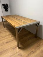 Stoere eettafel steigerhout met RVS, Huis en Inrichting, Tafels | Eettafels, Ophalen, 50 tot 100 cm, Zo goed als nieuw, Vijf personen of meer