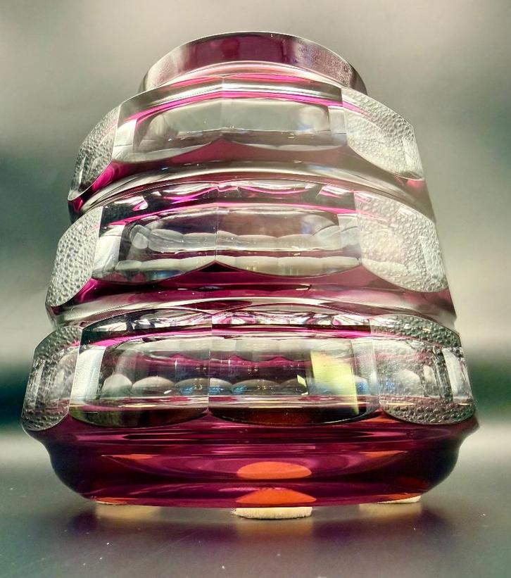 Val Saint-Lambert Kristallen Bonbonnière Paars - Art Deco, Antiek en Kunst, Antiek | Glaswerk en Kristal, Ophalen of Verzenden