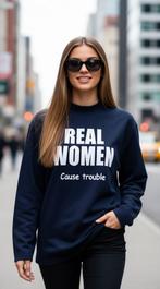 Donkerblauw shirt REAL WOMEN Cause trouble, Neuf, Enlèvement ou Envoi, Manches longues, Bleu