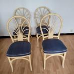 4 chaises Vintage en rotin de bambou avec assise rembourré, Comme neuf, Enlèvement