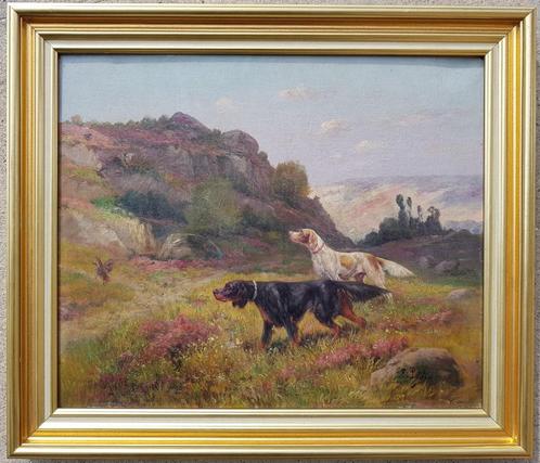 Schitterend schilderij uit de 19e eeuw - Jachthonden - Eugèn, Antiek en Kunst, Kunst | Schilderijen | Klassiek, Verzenden