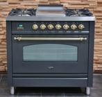 🔥Luxe Fornuis Boretti 90 cm antraciet + messing Frytop, 60 cm of meer, 5 kookzones of meer, Vrijstaand, 90 tot 95 cm