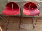 2 Tabourets de bar rouge framboise, Avec repose-pieds, Métal, 2 tabourets, Comme neuf