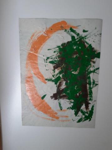 Wit grn+oranje Abstract werk beschikbaar voor biedingen
