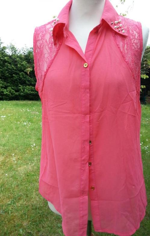 bloes kort lang koraal kraag + parels stukjes kant Nieuw S/M, Kleding | Dames, Blouses en Tunieken, Nieuw, Maat 38/40 (M), Roze