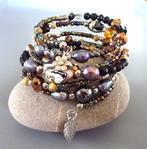 Gele en zwarte armband meerdere rijen in parelmoer, hematiet, Zwart, Nieuw, Ophalen of Verzenden, Met edelsteen