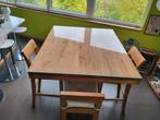 Table haute en teck avec 5 chaises, Teakhout, Ophalen of Verzenden, Zo goed als nieuw