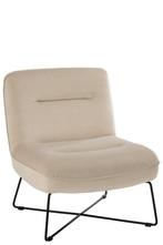 Loungefauteuil op frame fluweel/metaal - kleur: creme/ivoor, Enlèvement, Moins de 75 cm, 50 à 75 cm, Tissus