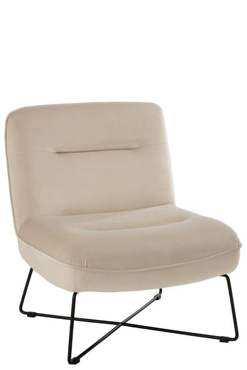 Loungefauteuil op frame fluweel/metaal - kleur: creme/ivoor, Maison & Meubles, Fauteuils, Neuf, Métal, Tissus, 50 à 75 cm, Moins de 75 cm