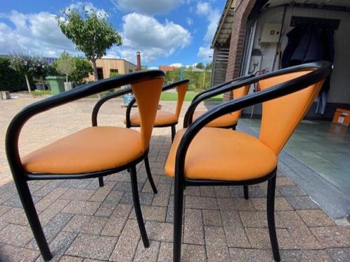 Set van 4 keukenstoelen, Huis en Inrichting, Stoelen, Zo goed als nieuw, Vier, Leer, Metaal, Stof, Overige kleuren, Ophalen