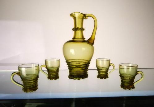 Likeurset Lorraine bosglas rond 1850, geen Val Saint Lambert, Antiek en Kunst, Antiek | Glaswerk en Kristal, Ophalen of Verzenden
