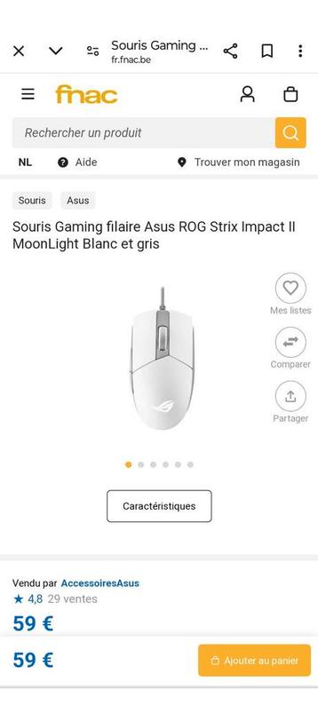 Souris gaming Asus ROG moonlight white