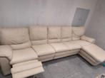 Zeer comfortabele beige leren lounge, 100 tot 125 cm, 300 cm of meer, Gebruikt, Leer