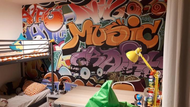 Behangpapier Grafitti, Huis en Inrichting, Stoffering | Behang, Zwart, Geel, Oranje, Paars, minder dan 10 m², Ophalen