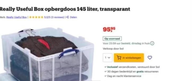3 STUKS REALLY USEFUL BOX 145 Liter -, Doe-het-zelf en Bouw, Kratten en Dozen, Doos, Ophalen