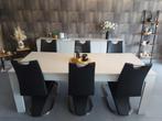 Eettafel met 8 stoelen, dressoir, salontafel en barkast, Ophalen, Zo goed als nieuw