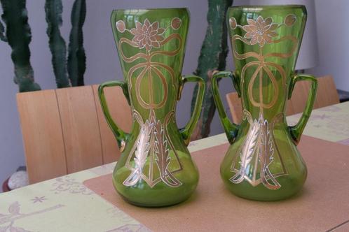 Paar Legras vaas art nouveau 1900 deco glas emaille verguldi, Antiek en Kunst, Antiek | Glaswerk en Kristal, Ophalen of Verzenden