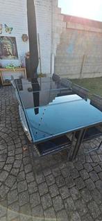 Tuinset 8 personen met glazen tafelbladen., Tuin en Terras, Ophalen, Zo goed als nieuw, Tuinset