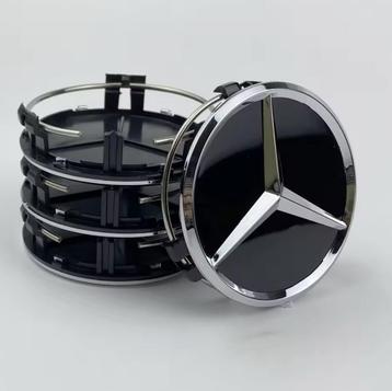 Set naafdoppen 75 mm Mercedes (4 stuks) nieuw zwart beschikbaar voor biedingen