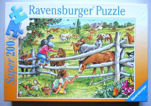 Puzzel met paarden in de wei - 200 st., Hobby en Vrije tijd, Denksport en Puzzels, Zo goed als nieuw, Legpuzzel, Minder dan 500 stukjes