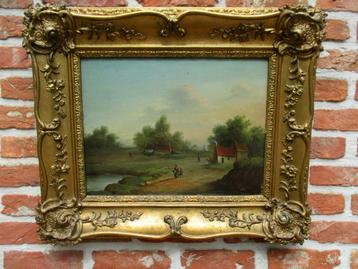 Vlaamse school 19 eeuw ,Landschap met personages , paneel beschikbaar voor biedingen