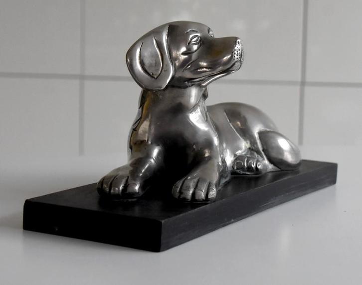 Vintage beeld pup hond, Antiek en Kunst, Antiek | Brons en Koper, Koper, Ophalen of Verzenden